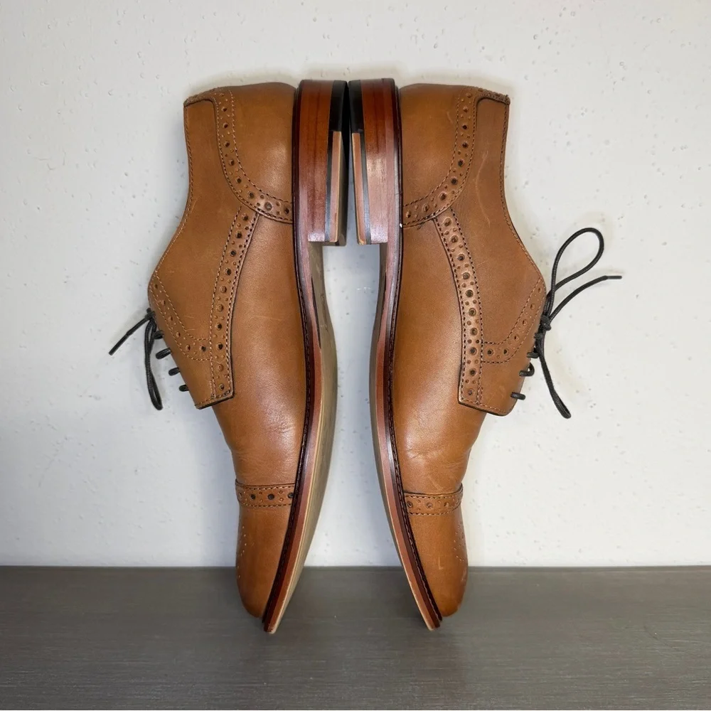 Joseph Abboud Mens Brown Italian Leather Brogue Oxford Dress Shoes Size 9.5 4HFU